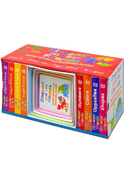 Dinosaur and Sea Friends Board Books and Stacking Blocks (8 Books Boxset)