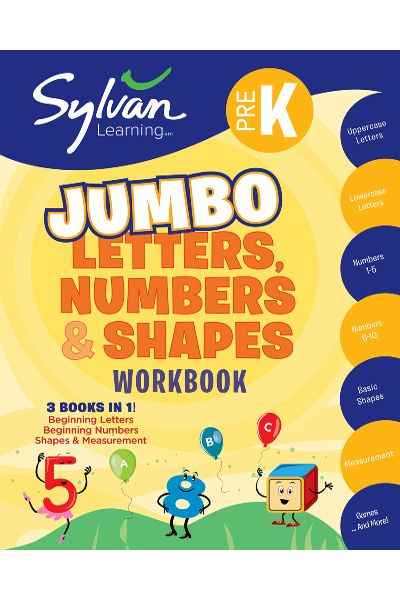 Pre-K Jumbo Letters, Numbers & Shapes Workbook: 3 Books In 1